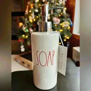 NEW Rae Dunn beautiful ceramic SOAP dispenser with red lettering